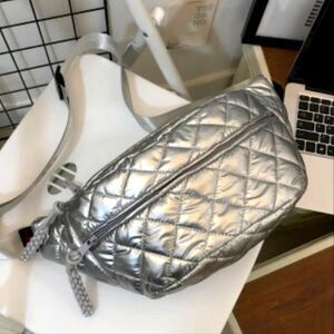 Stylish Quilted Chest Sling Travel Bag in Silver or Black Tone